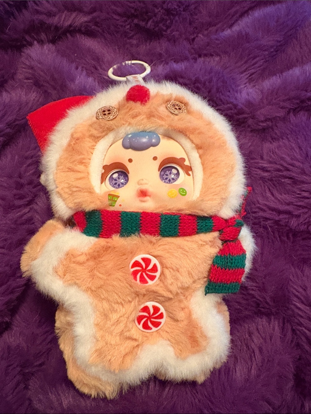 Plush Gingerbread Holiday Doll Keychain - Tan & Red